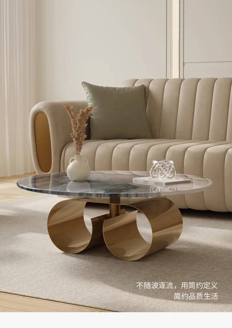 A  Luxury Style Stone Plate Tea Table Combination Simple Small Apartment Living Room Home round Tea Table with Drawer Storage