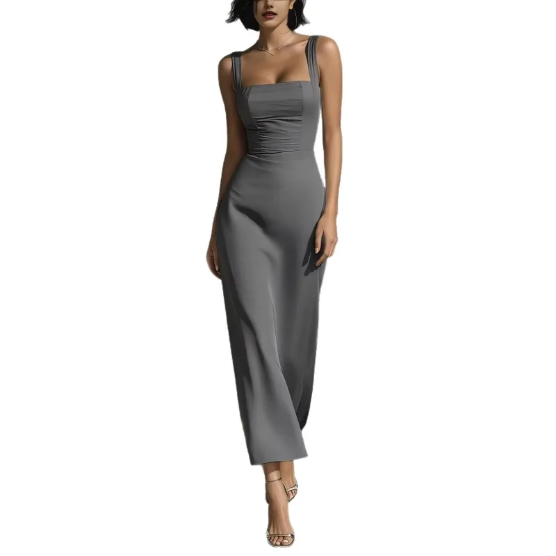 

Women's Elegant Square Neck Sleeveless Maxi Dress Bodycon Formal Evening Party Gown