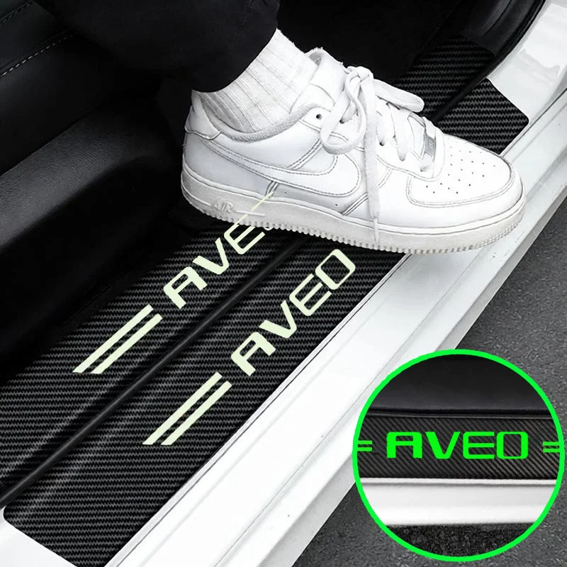 Luminous Car Threshold Scuff Plate Carbon Fiber Texture Trunk Sill Sticker for Chevrolet AVEO Badge Door Welcome Pedal Decals
