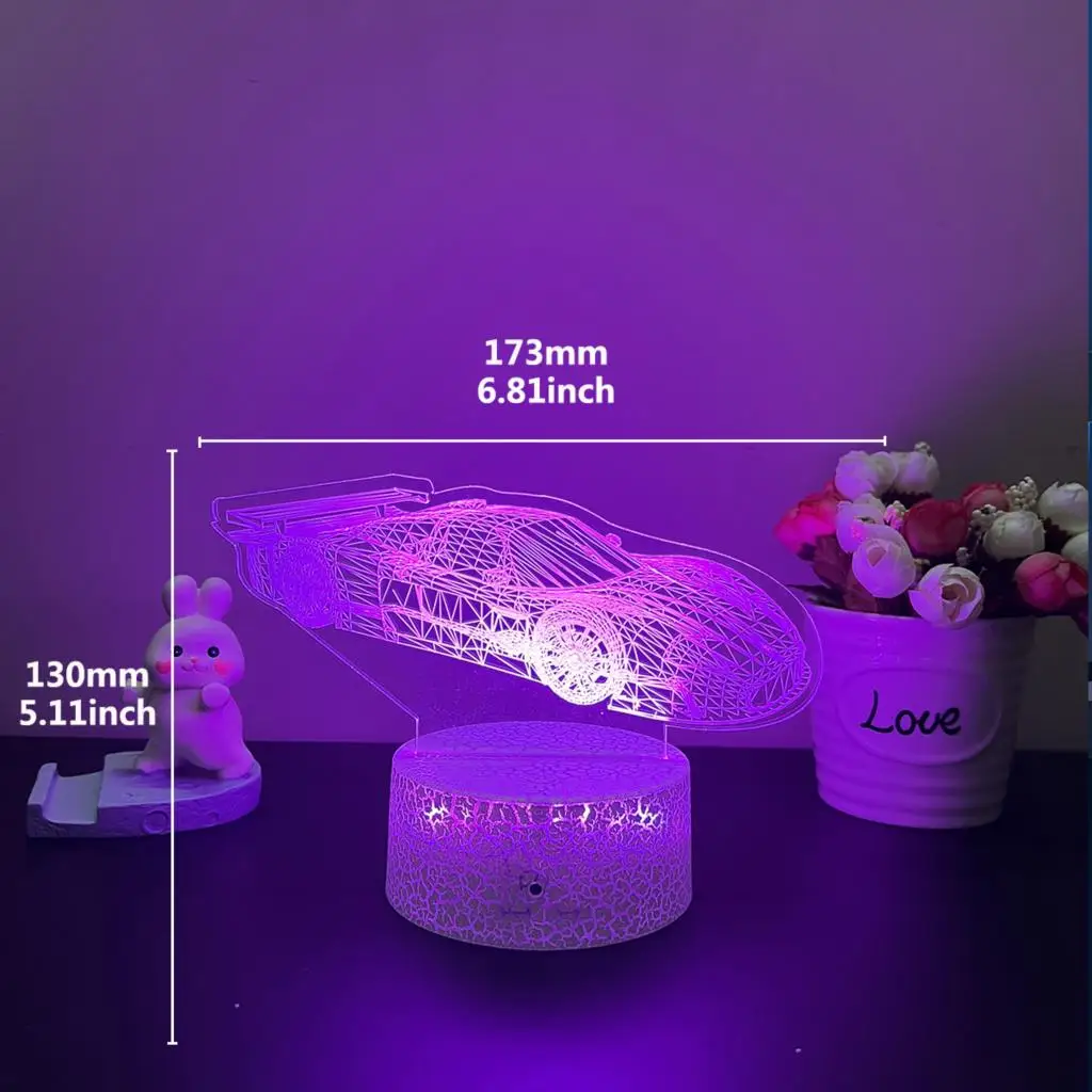 sports car7 / 16 Colored Night Light 3D LED Lamp For Children's Room Decor Christmas Birthday Gift