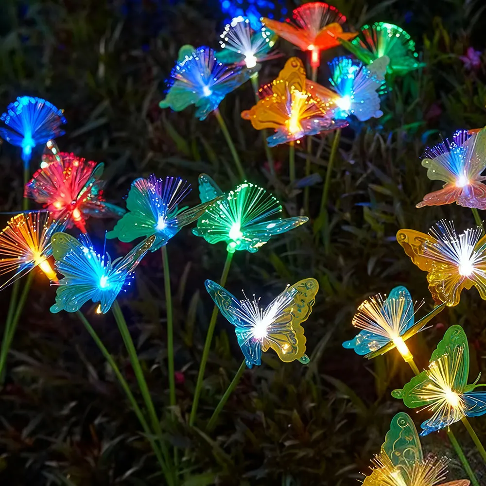 

1Pc Waterproof Rechargeable 6LEDs Solar Powered Butterfly Fiber Optic Light Outdoor Garden Decor for Lawn Yard and Landscape