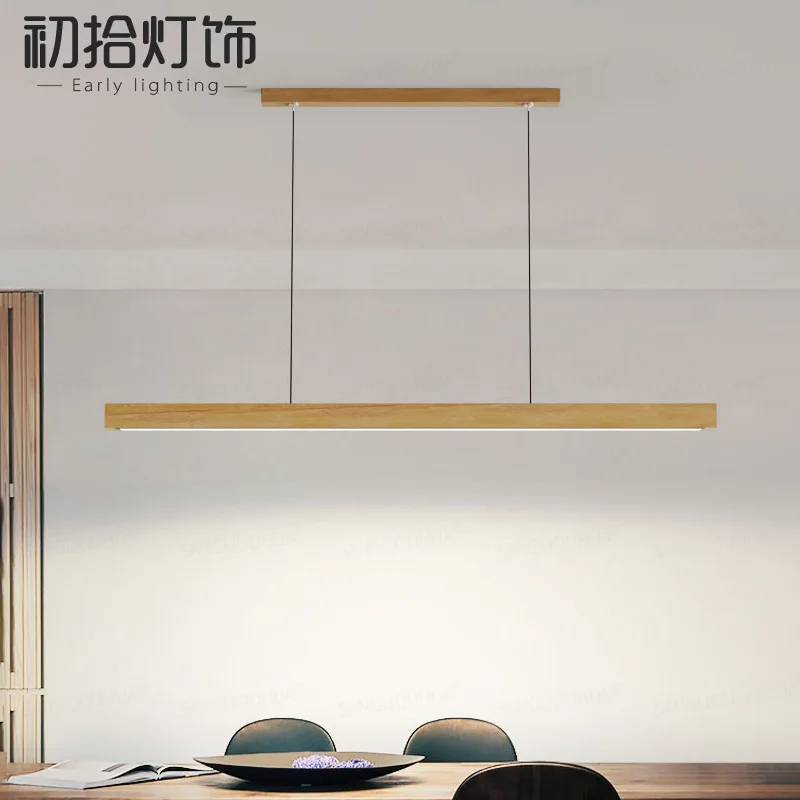 Modern LED Pendant Light wood Long Strip dining table lamp suspension Chandelier for living dining room kitchen lighting fixture