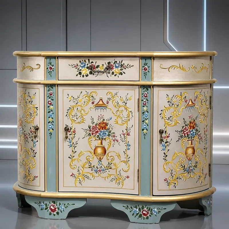 American Western Style Painted Screen Entrance Cabinet Living Room Side Cabinet Semicircular Decorative Partition Storage