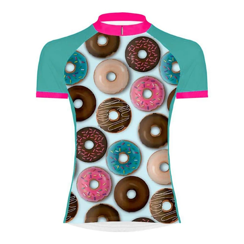 NEW Summer Woman Doughnut Cycling Jersey Pink Bike Wear Sport Shirt Sleeve Riding Clothing