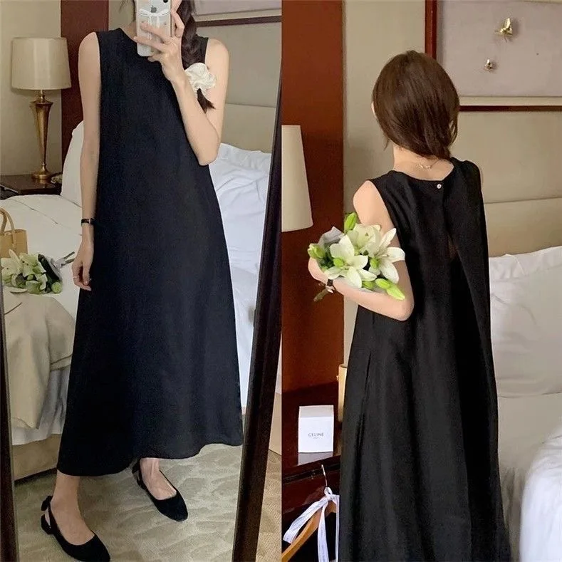 Extra Large Size Elegant Sleeveless Long Dress Backless Design round Neck Loose Summer New Style Women's High Waist A-Line Dress