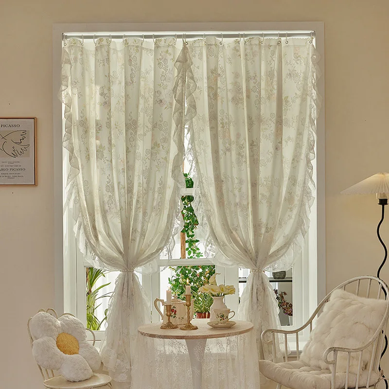 1PC French Lace Curtain Gauze Rod Curtains with Wavy Edge Palace Style European Style Lace Partition Curtain Home Decoration