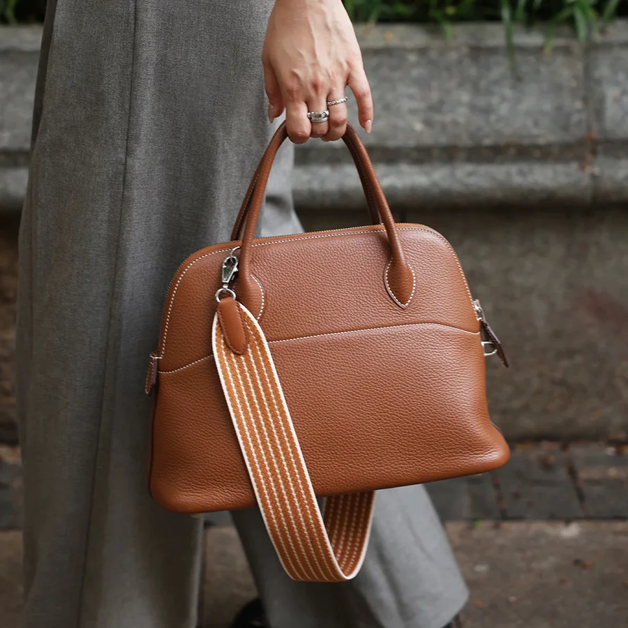 

5cm wide woven canvas strap with cowhide hand sewn striped shoulder strap suitable for Kelly bag and Evelyn bag accessories