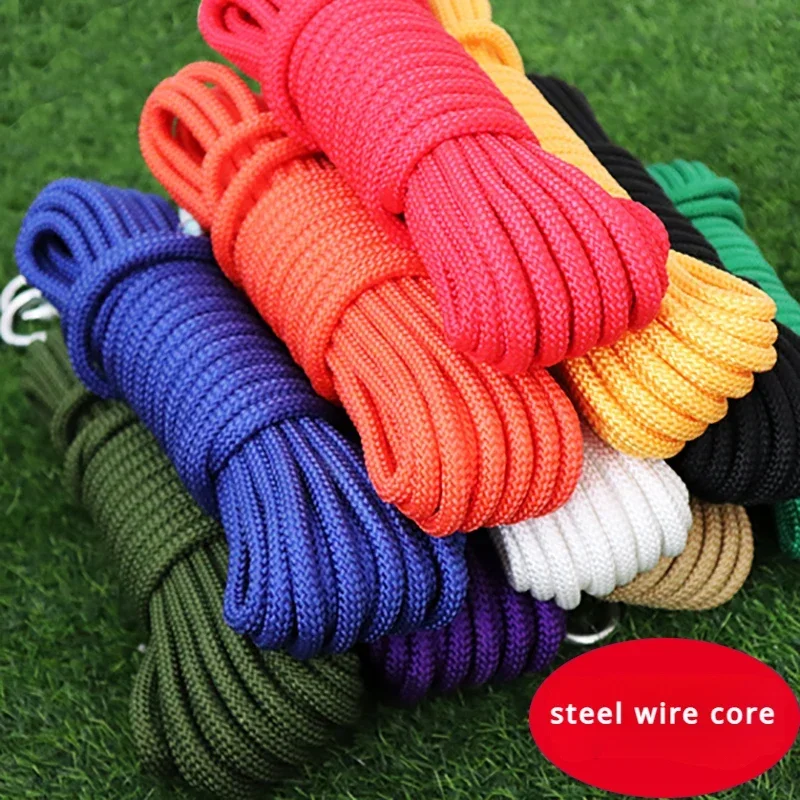 8mm Steel Wire Core Nylon Cord Household Tying Rope Clothesline Outdoor Safety Flood Prevention Rescue Fire Emergency Cordage