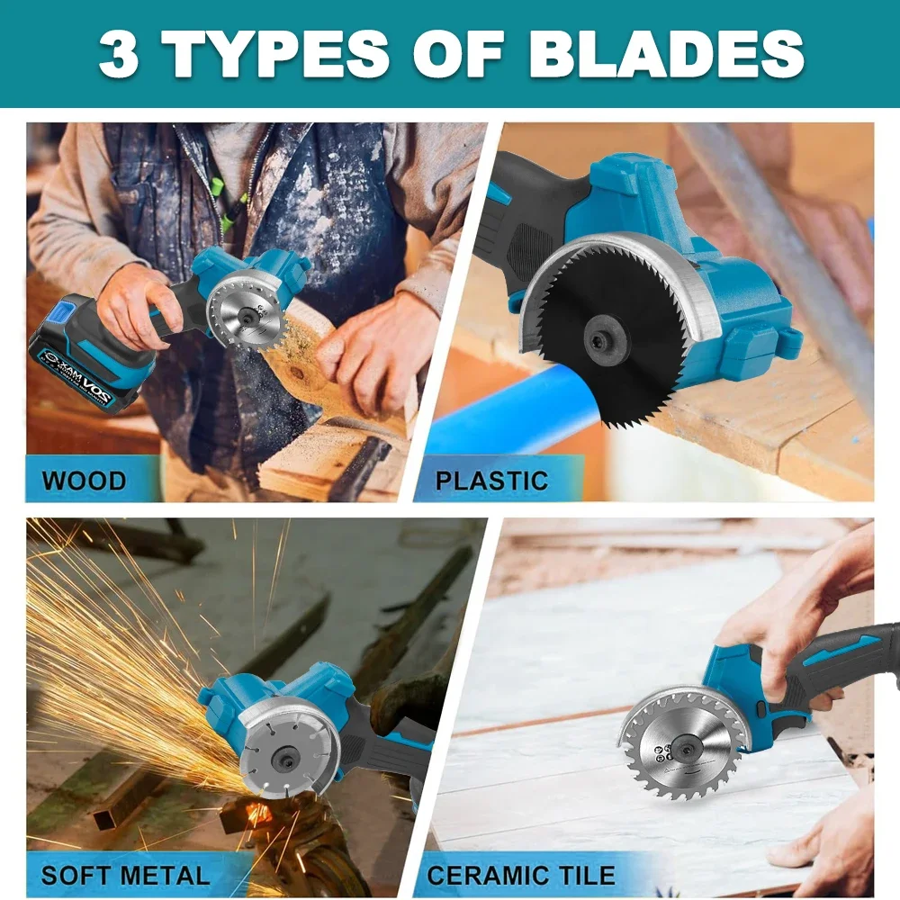 Brushless 76mm Mini Angle Grinder 3 Inch Cordless Mini Cutting MachineWith Blades Wood Power Tools for Makita 18v Battery