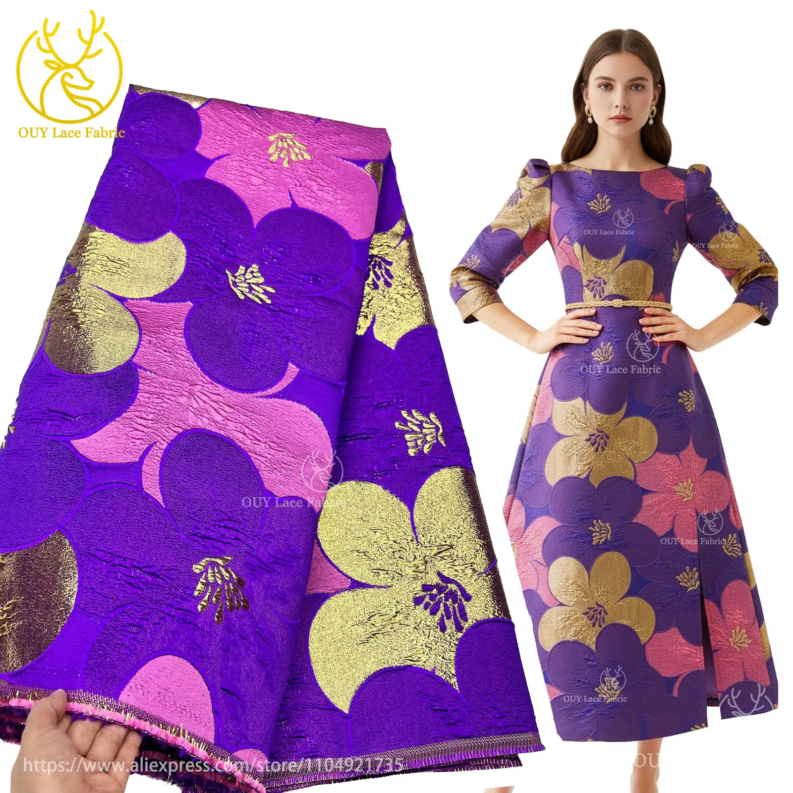 Tela de Encaje Jacquard Africano, Venta Caliente 2026, 5 Yardas, Alta Calidad, Moda Francesa, Tela de Costura para Ropa de Fiesta Nigeriana para Damas