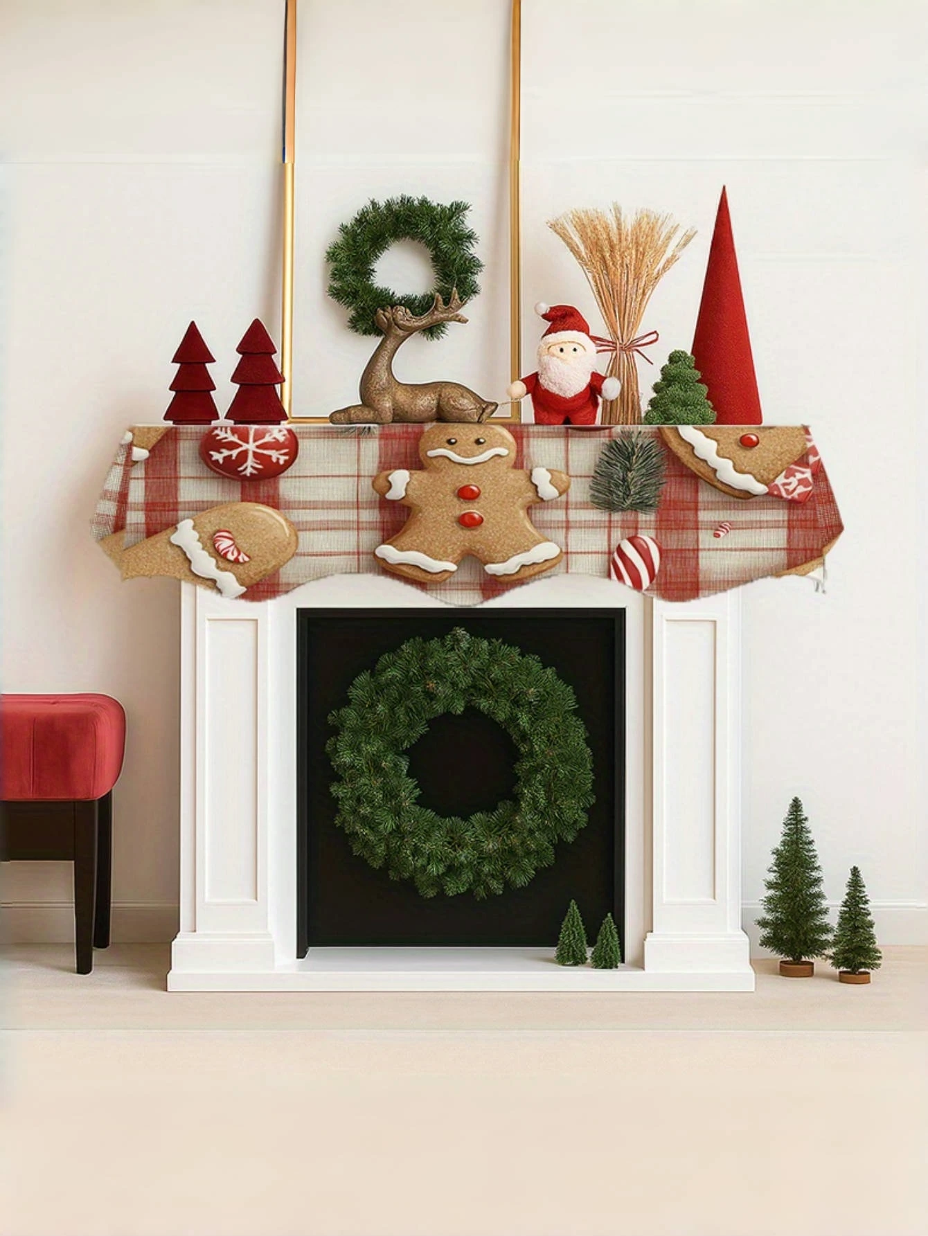 1 pcs Christmas Fireplace Scarf - with Christmas gingerbread man elements, it is your perfect holiday decoration
