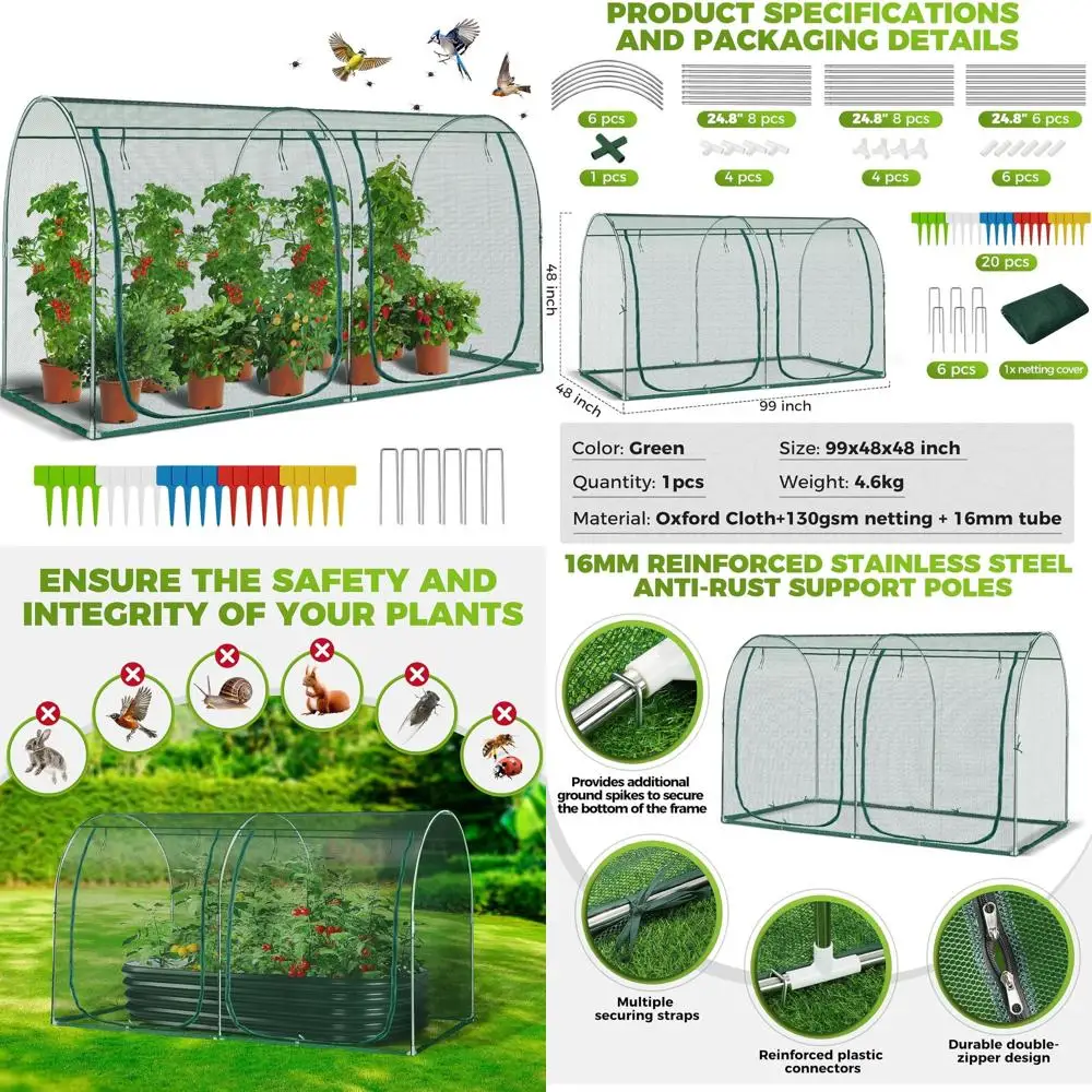 

Large 98x49x49in Roll-up Door Crop Cage, Durable Garden Netting for Vegetables and Fruits, Green