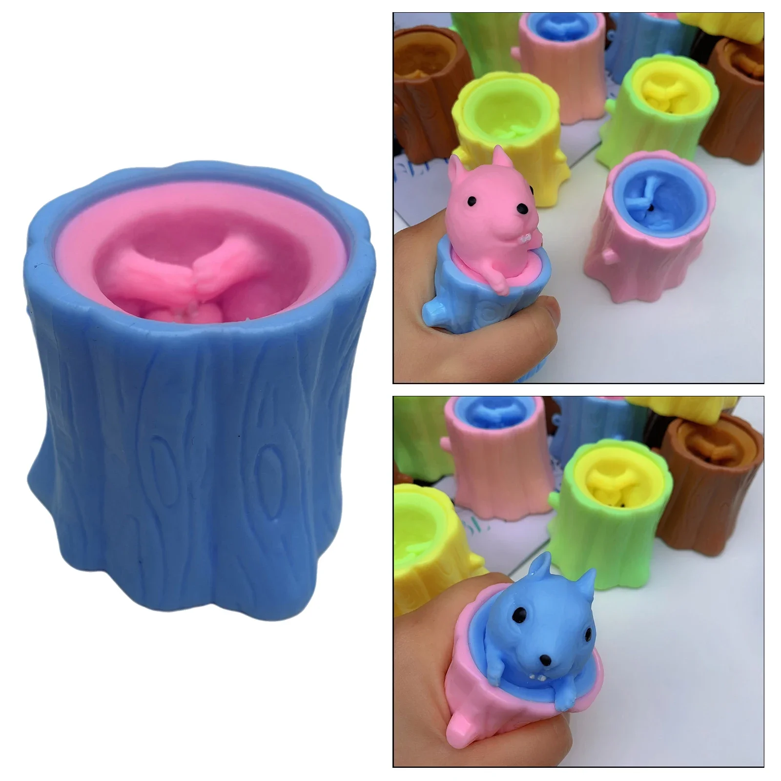 3PCS Squeeze Squirrel Cup Antistress Childrens Fidget Toy Evil Decompression Tree Stump Miniature Weird Play for Kids Adults