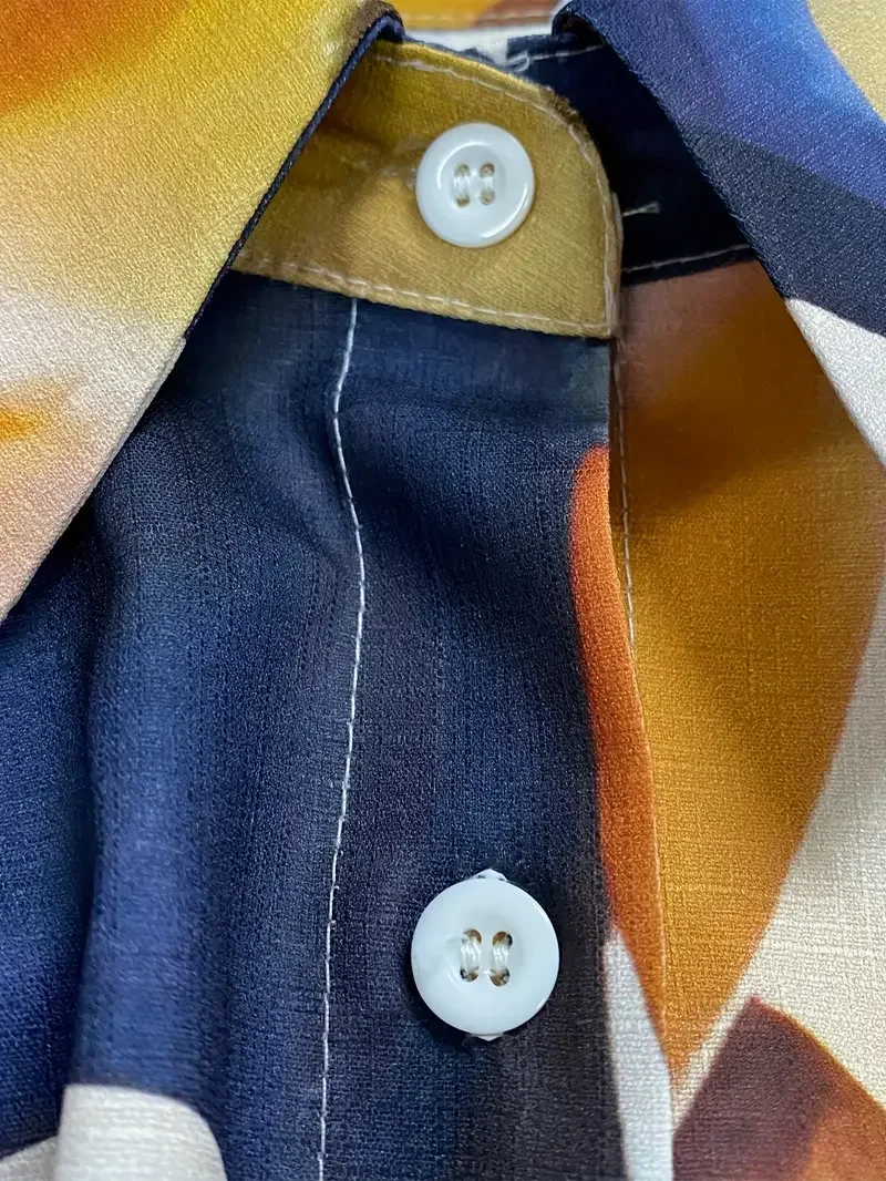 Plus Size 1XL-5XL Women Elegant Geometric Print Shirt  Ladies Casual Long Sleeves Summer V-Neck Blouse Shirt Tops