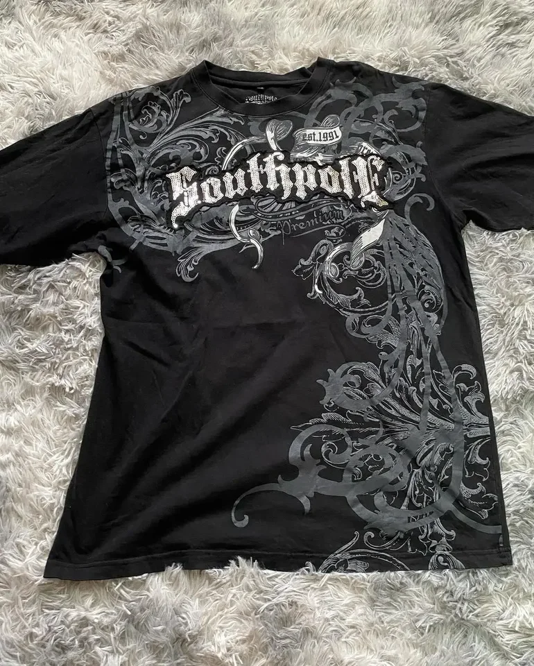 2000s High Street Shirts Y2K Mens Graphic Print Oversized T Shirt