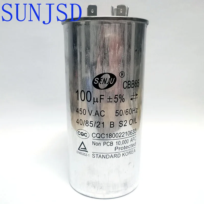 SENJU 35UF 40UF 45UF 50UF 60UF 70UF 80UF 100UF CBB65 A Air Conditioner Compressor Motor Runs Starting Capacitor 450VAC