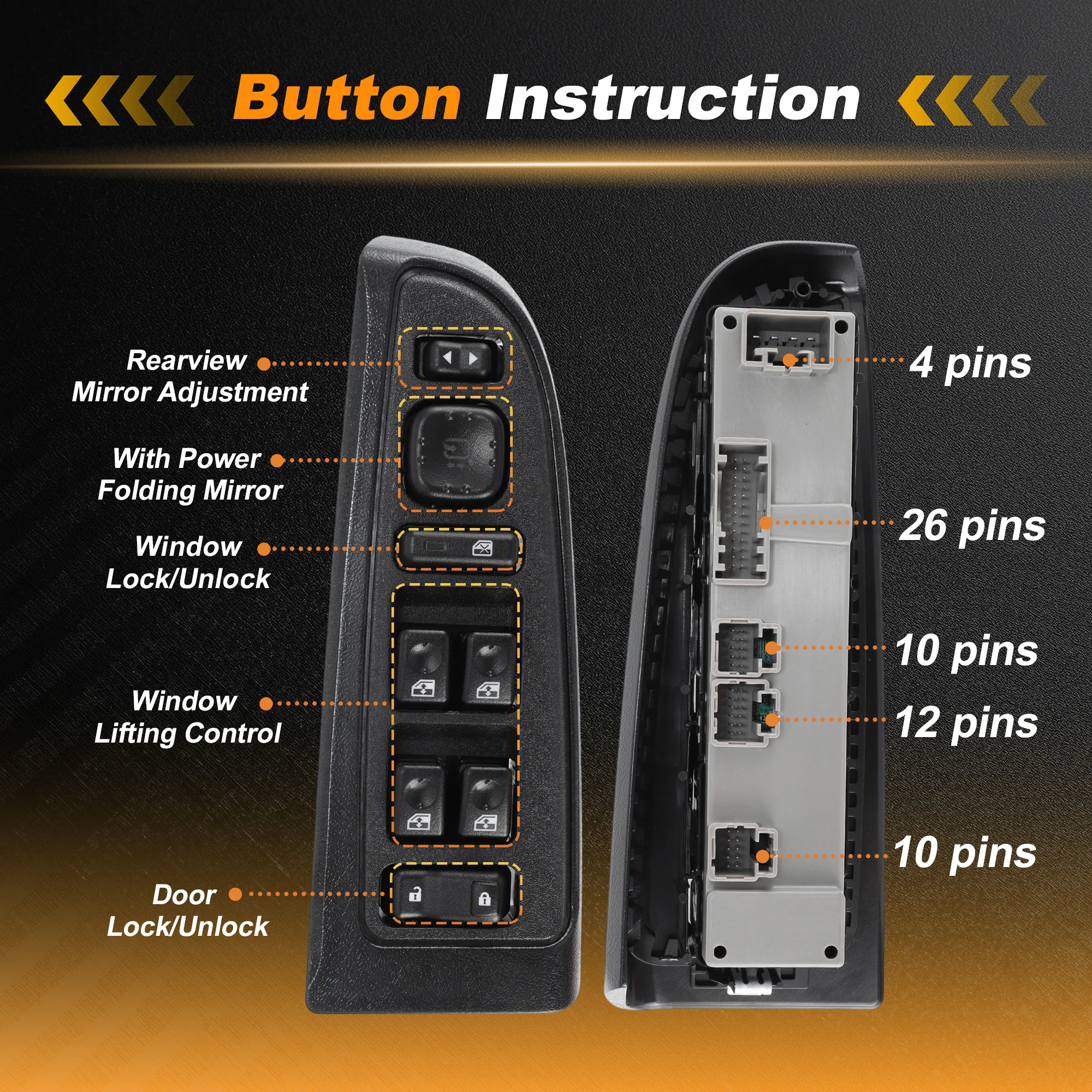 

UXCELL Driver Side Power Window Switch 15883320 Black for Avalanche Silverado Suburban