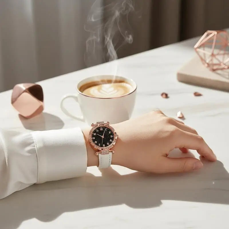 Women's Premium Rhinestone Electronic Quartz Watch Digital Luminous Dial Waterproof Durable Wristwatch for Valentine's Day Gift