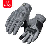 BSDDP Vintage Motorcycle Sheepskin Cycling Gloves Black Grey Leather Locomotive Leather Gloves Breathable Holes Anti-drop Gloves