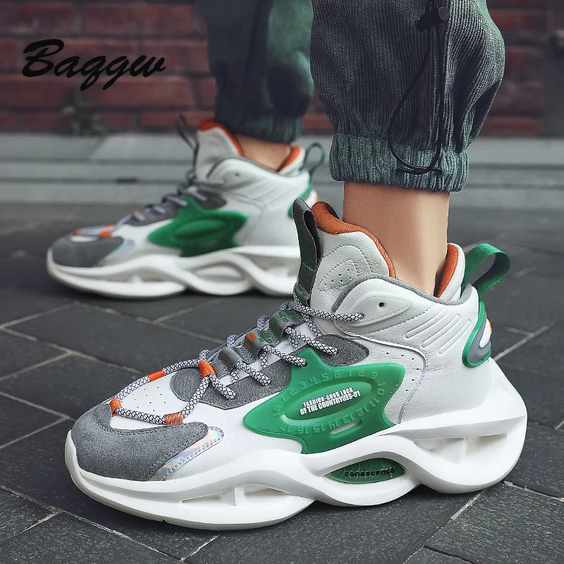 Casual Breathable Chunky Luxury Men Shoes Laser Patchwork Designer Tenis Trainer Runnings Shoes Boots Fashion Cool Men Sneakers