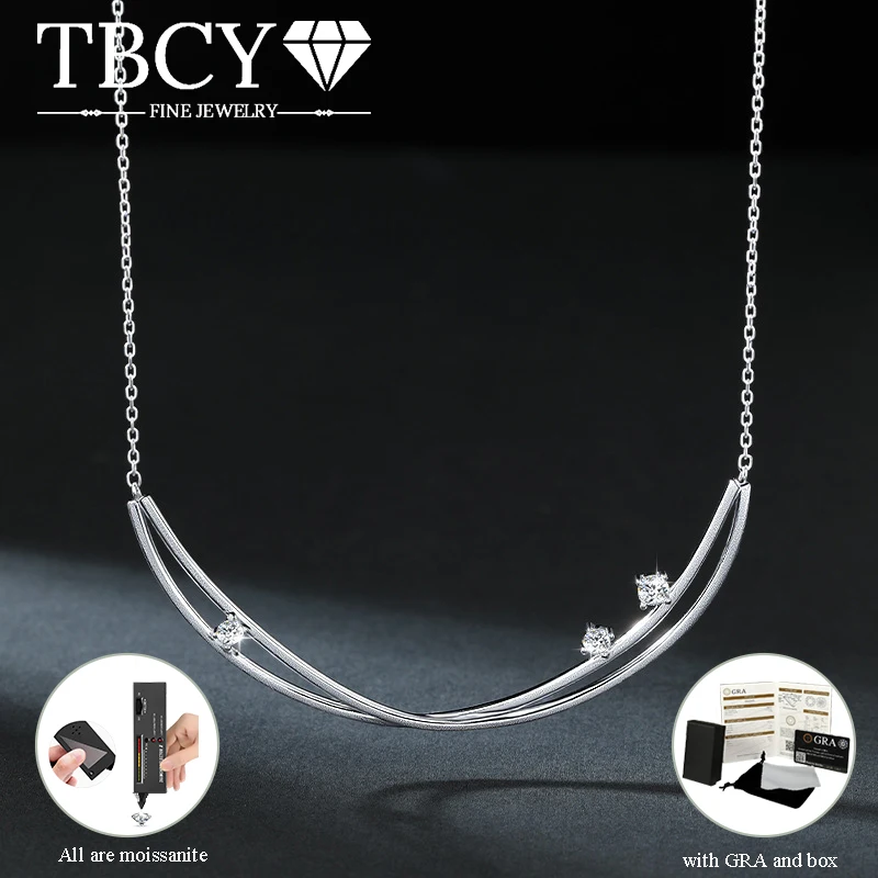 

TBCYD Round Cut Moissanite Smile Necklace For Women 925 Silver Full Diamond V - Shaped Cross - Line Neck Chain Exquisite Jewelry