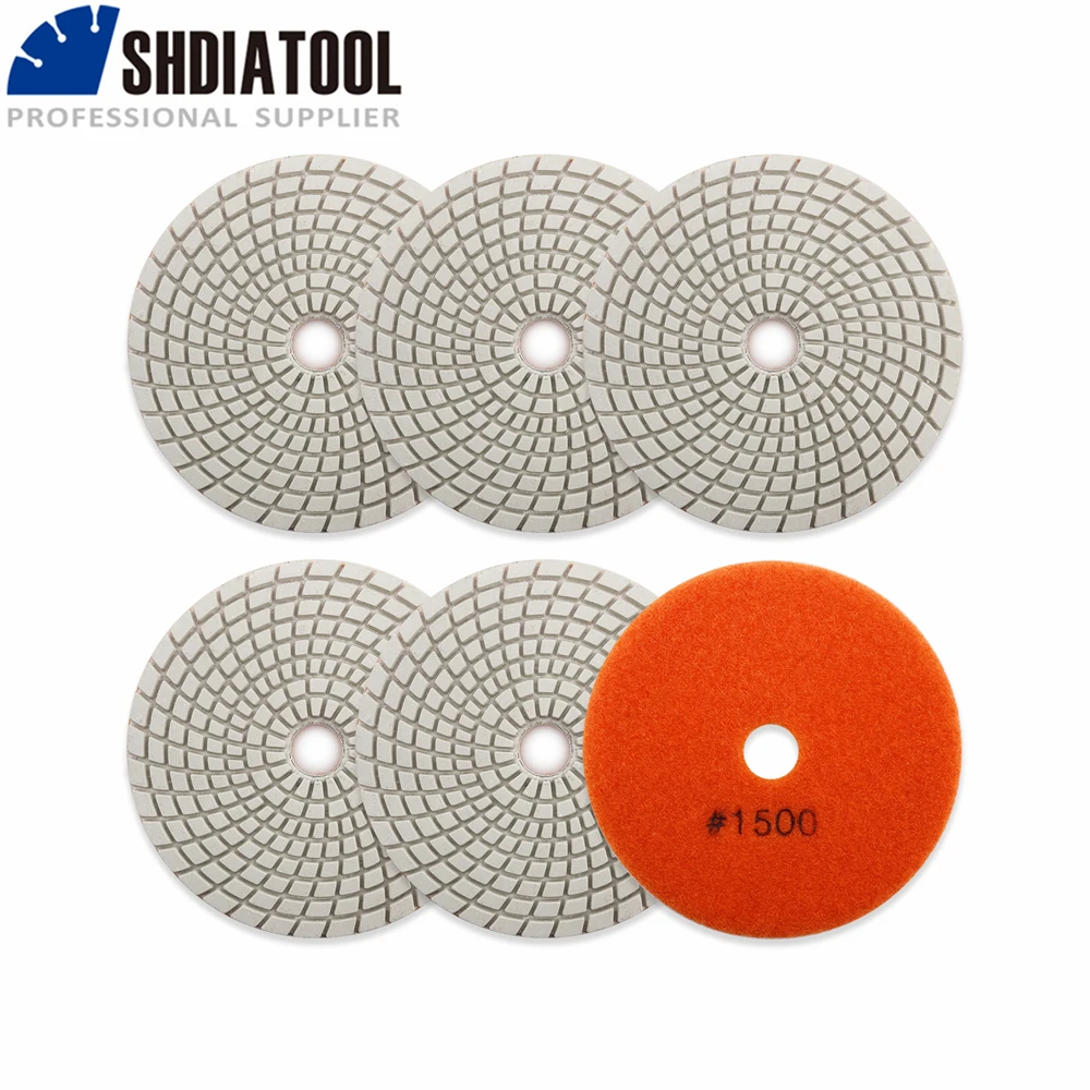 

SHDIATOOL 6pcs 5inches #1500 Diamond Polishing Pads White Bond Sanding Grinding Disc 125MM Wet Polish Granite Marble Stone Plate