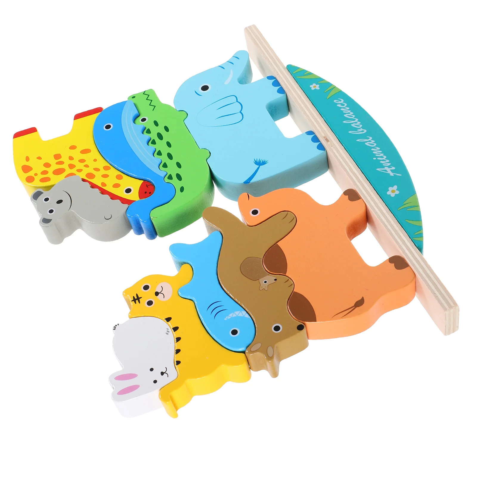 مجموعة واحدة من ألعاب التراص الخشبية على شكل رسوم كرتونية للأطفال الصغار كتل الخيال والمهارات الاجتماعية كتل التوازن