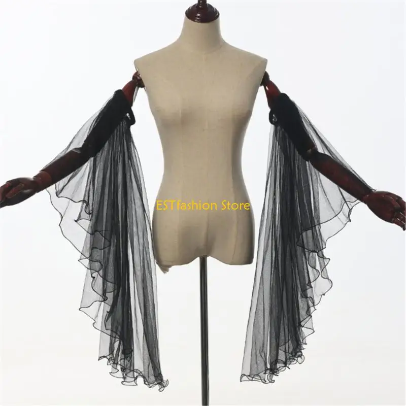 Y5GC VICTORIEN VICTORIAN Long Tulle Gants Sleeves détachables en mousseline mousseline pour fête mariage Renaissances