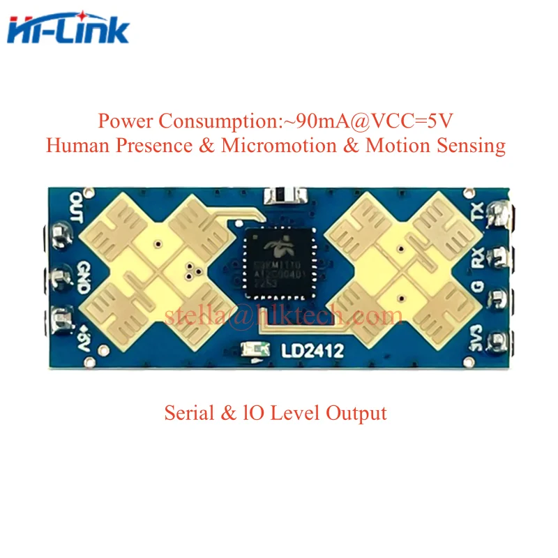 Presença Humana e Sensor de Movimento, Radar de Longa Distância e Ângulo Maior, Módulo Ranging FMCW, HLK-LD2412, 24G, 9m, LD2412