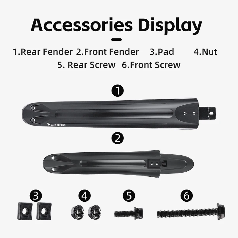 WEST BIKING แผนที่จักรยานกันชนจักรยานด้านหน้าด้านหลัง 26/27. 5/29 นิ้วล้อจักรยาน Mudguard Shock กว้าง Splash Protector ส่วนจักรยาน