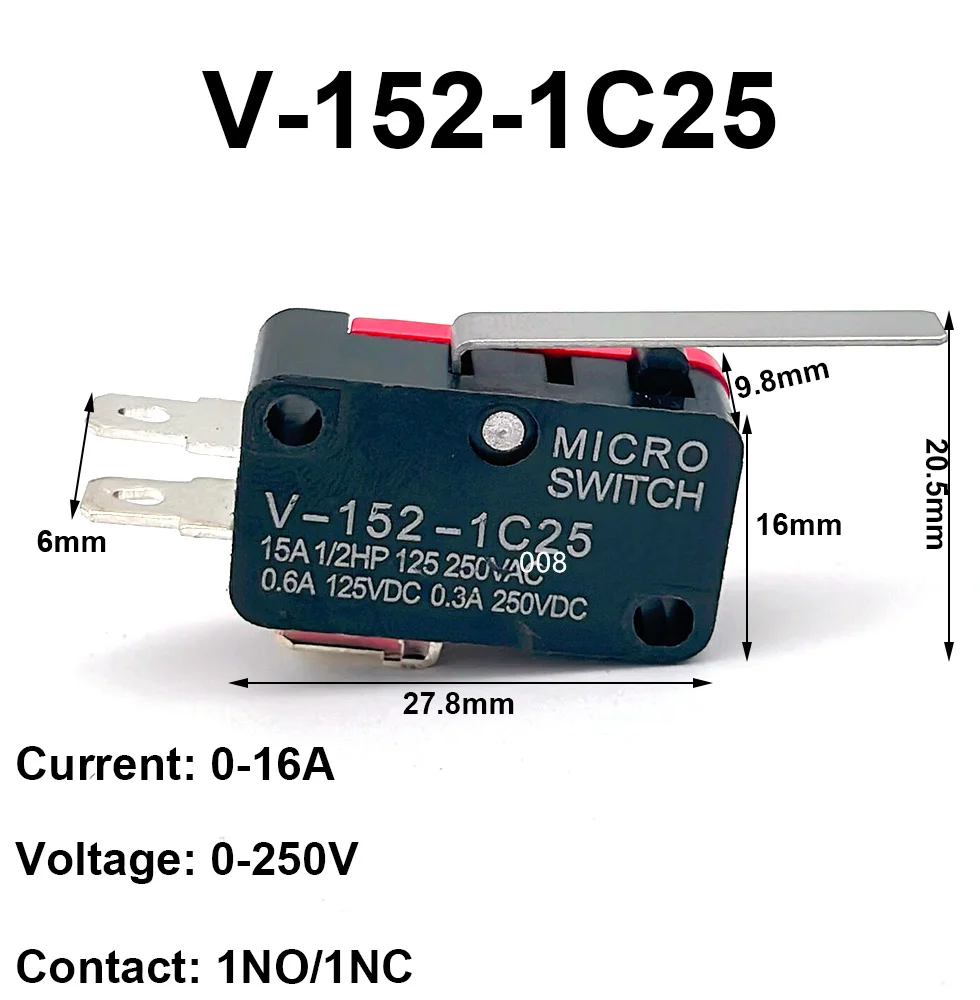 5 Pcs 15A 250VAC V-151-1c25/v-152/153/154/155/156Push Button SPDT 1NO 1NC Micro Switch