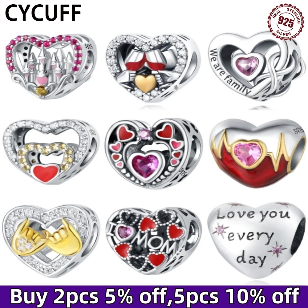 

PANPOKI S925 Sterling Silver Love Heart Series Pendant Beads Fit Original fine Bracelets Charms DIY Women Jewelry Gifts