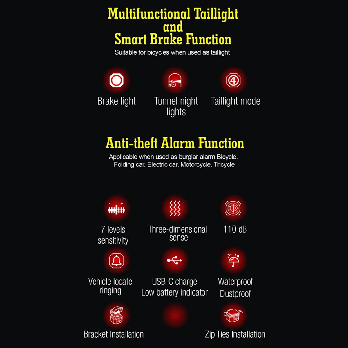 

NEW_Bicycle Alarm Bike Rear Lamp Burglary Alarm IP65 Waterproof