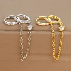 Stainless Steel Chain Star Hoop Earrings For Women Fashion Geometric Tragus Helix Piercing Earring Ear Buckle Korean Jewelry