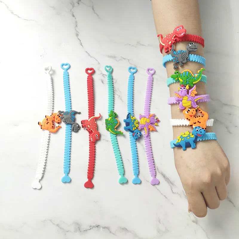 

6 Pcs Novelty Funny Children Pvc Bracelets Creative Animal Wristbands Dinosaur Handbands Birthday Party Decorations Kids Gifts