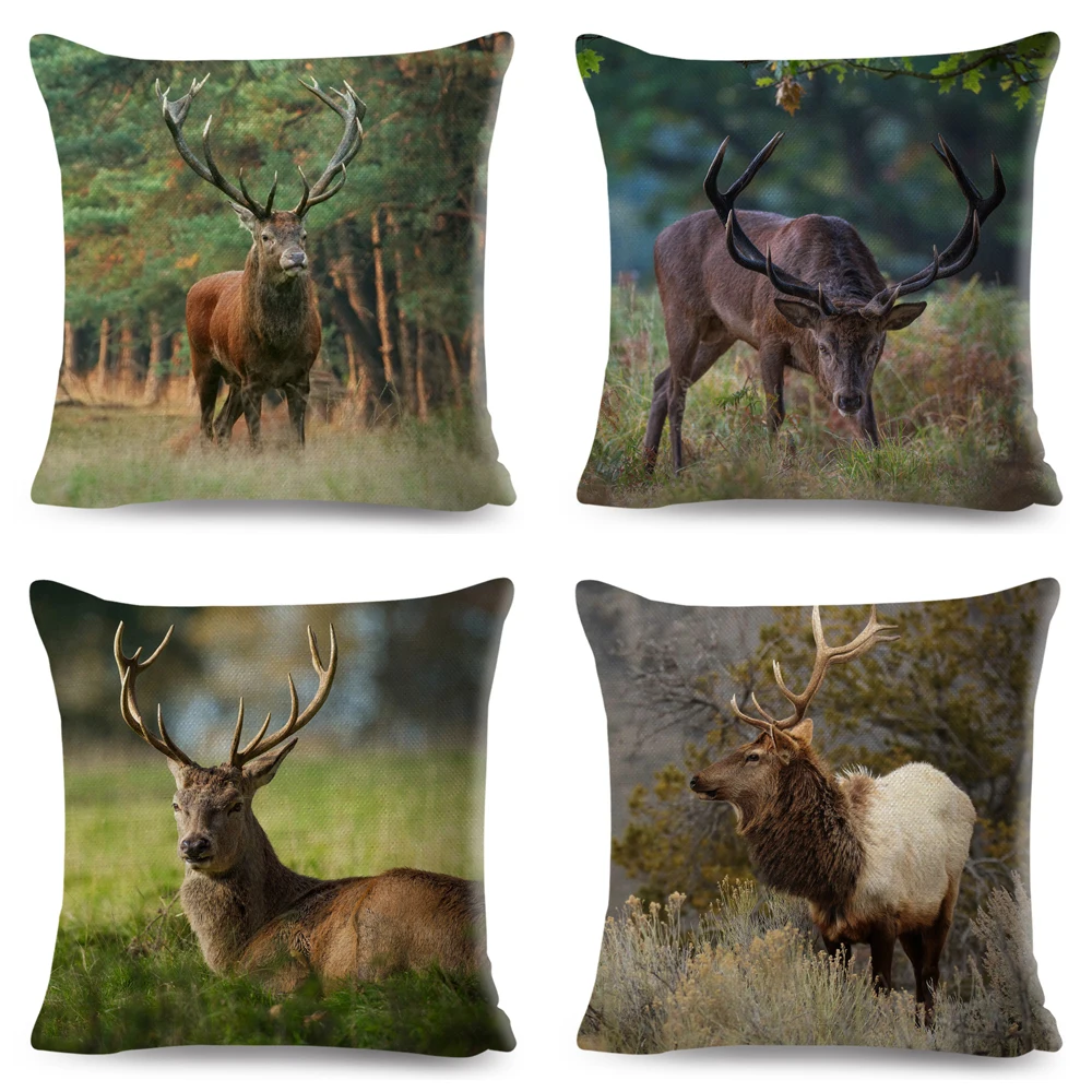 45x45cm Cute Sika Deer Cushion Cover Decorative Wildlife Pillowcase Sofa Home Car Children\'s Room Polyester Pillowcase