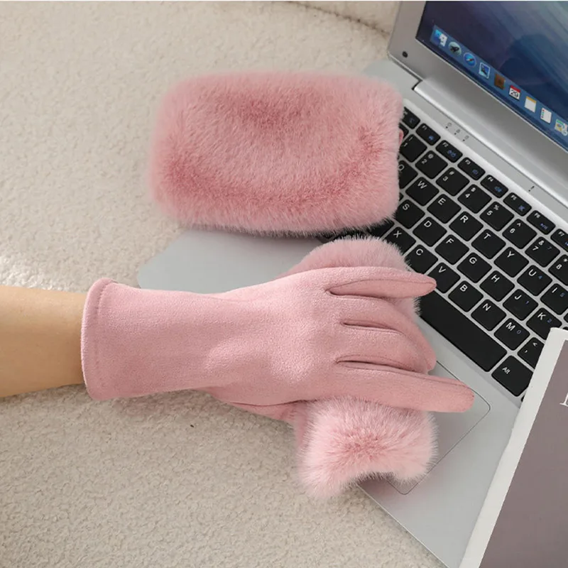 قفازات للبنات، قفازات شتوية دافئة ومقاومة للرياح والبرد، شاشة تعمل باللمس، لون خالص، نمط جديد #3