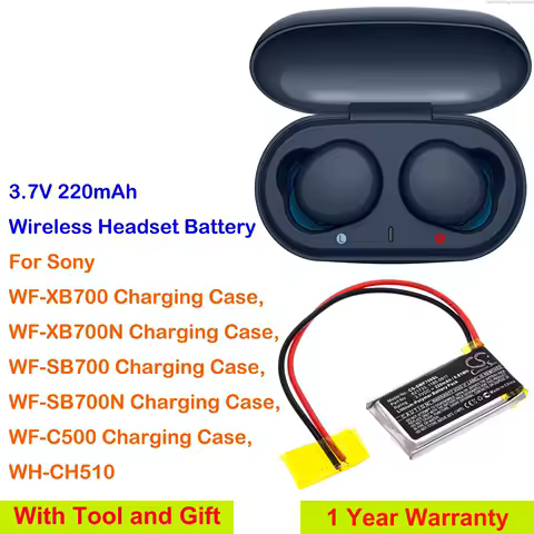 220mAh Wireless Headset Battery for Sony WH-CH510, Charging Case for WF-XB700, WF-SB700,WF-XB700N, WF-C500