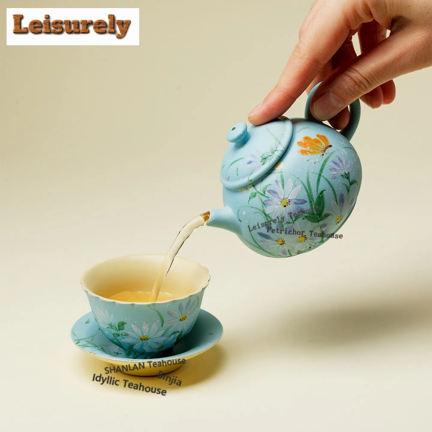 120ml Hand-painted Flower Stream Butterfly Teapot Vintage Tea Infuser Pot Tea Maker Kettle With Ball Hole Teaware Ornaments Gift