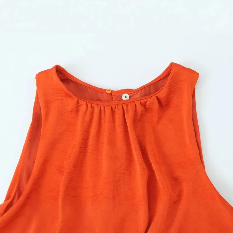 여성을위한 여름 민소매 긴 파티 드레스 2025 봄 새로운 여성의 Pleated 장식 실크 새틴 질감 드레스 레이디 우아한