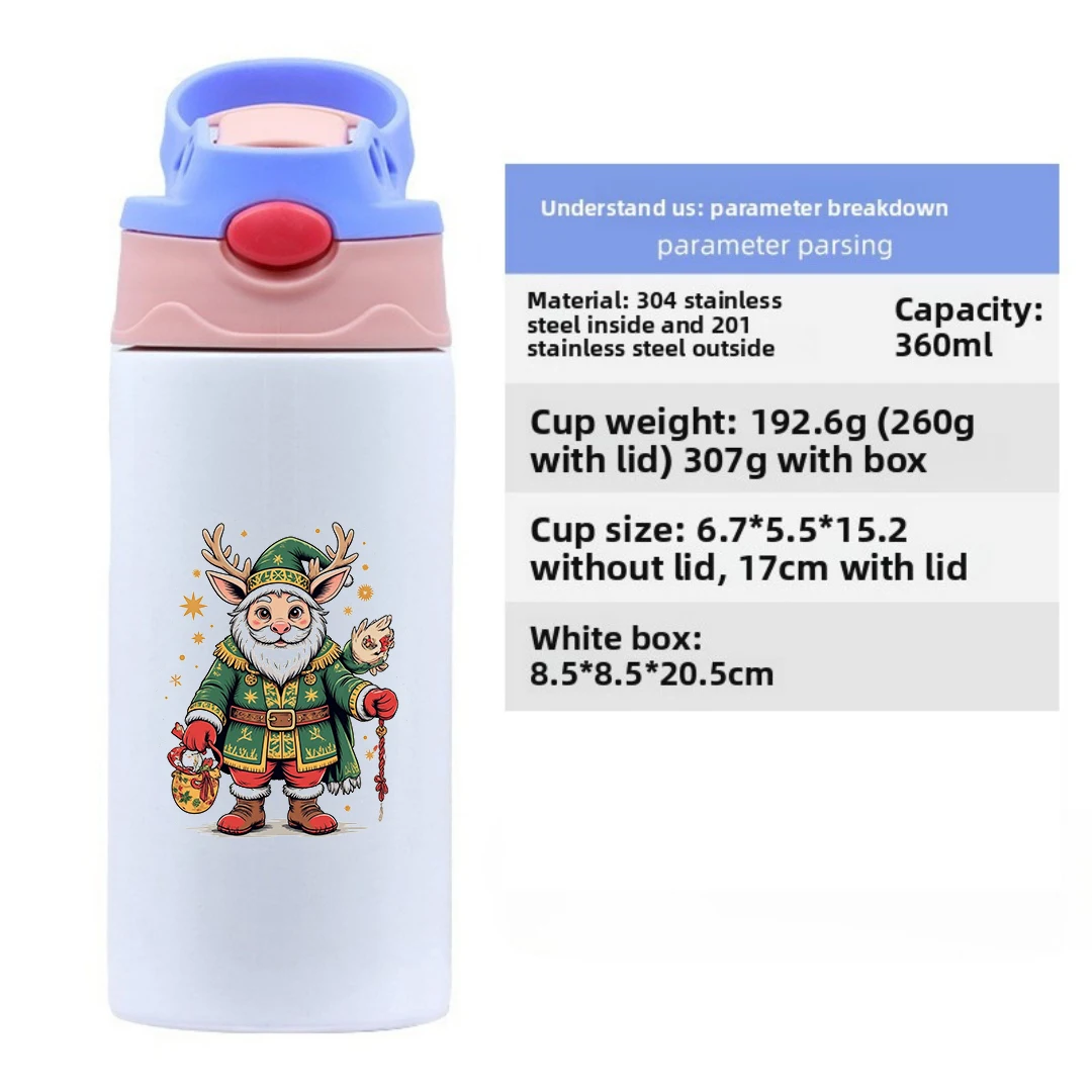 كوب حراري من الفولاذ المقاوم للصدأ 304 كوب كرتوني سانتا كلوز تحت عنوان كوب من القش للأطفال يحافظ على الدفء ومقاوم للتسرب لطيف ورائع #6