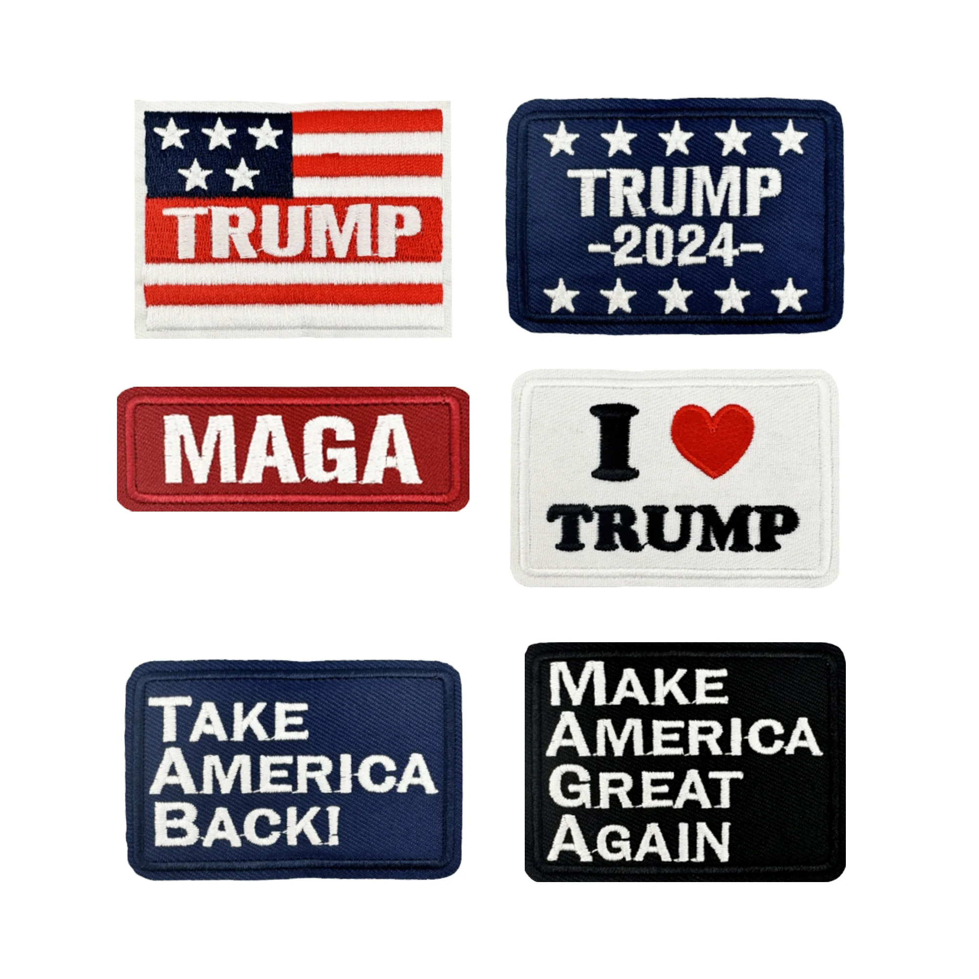 6Pcs Iron on Embroidered Take America Back Trump 2024 USA Flag MAGE Embroidery Patch Sew on Iron on MAGA Appliques for DIY