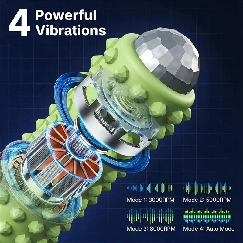 RTENTE-Portable 2-In-1 Muscle Massager Gun& Roller- Mini Electric Massage Roller 4 Speeds Vibrating Massage Ball view 5