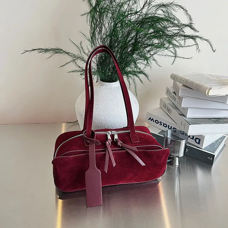 Brand Designer Boston Bag High-quality Suede Pillow Bag Stylish Versatile Commuter Bags Solid Color Tassel Handbag Shoulder Bags