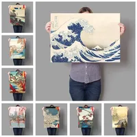 Classic Retro Aesthetics Wall Art Japanese Landscape Series Waves HD Oil on Canvas Posters and Prints Home Bar Decor Gifts