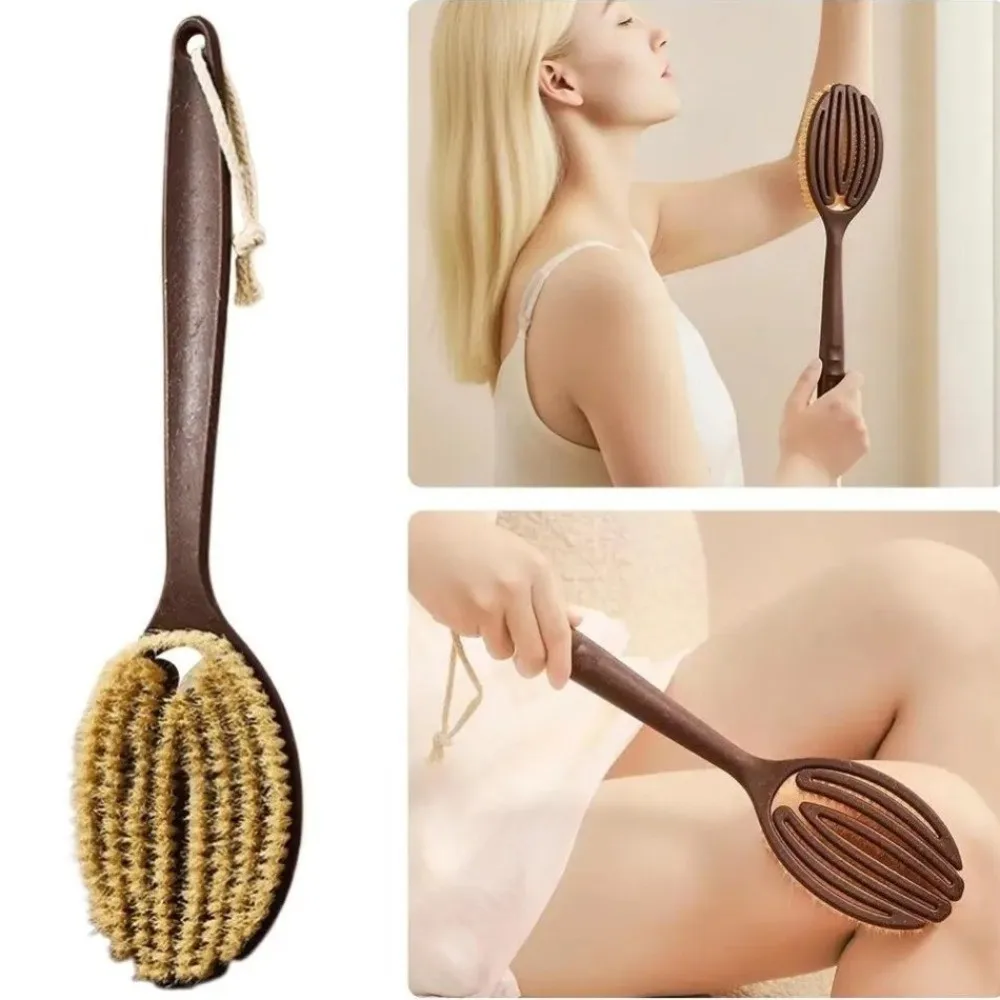 New Natural Bristle Back Scrubber Brush Long Handle Hard Brush Shower Brush Soft Bristle Body Exfoliator Skin Care