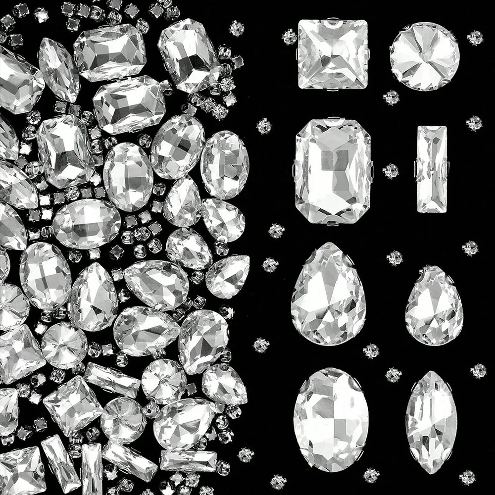 Glas-Kristall-Strasssteine, 240 Stück, transparent, gemischte Formen, flache Rückseite, zum Aufkleben, für DIY-Kleidung, Schuhe, Kostüme und Schmuckherstellung – Detail 1