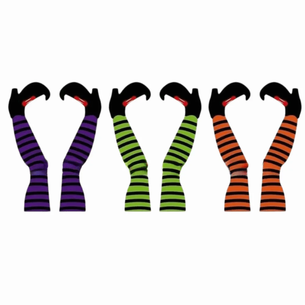 6pcs Striped Print Halloween Yard Stakes Pumpkin Bat Upside Down Witch Feet Lawn Decor Skull Plastic Witch Legs Decoration