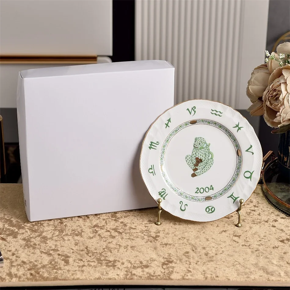 High-end 8in Gold Trimmed Ceramic Chinese Zodiac 1996-2007 Series Dinner Plate Tableware Household Banquet Dishes Gift Box