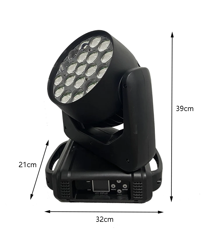LED Moving Head Light 4-in-1 19x15W RGBW Zoom Lighting DXM ist geeignet für DJ Disco Bar Party Bühnenbeleuchtungsausrüstung. – Detail 2